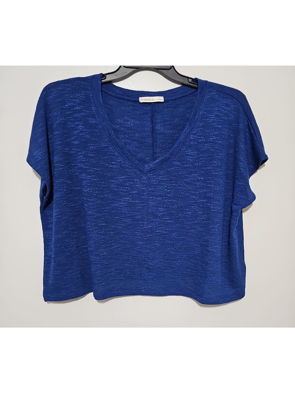 New Zenana V-Neck Crop Top Womens Medium Boxy Relaxed Cobalt Blue